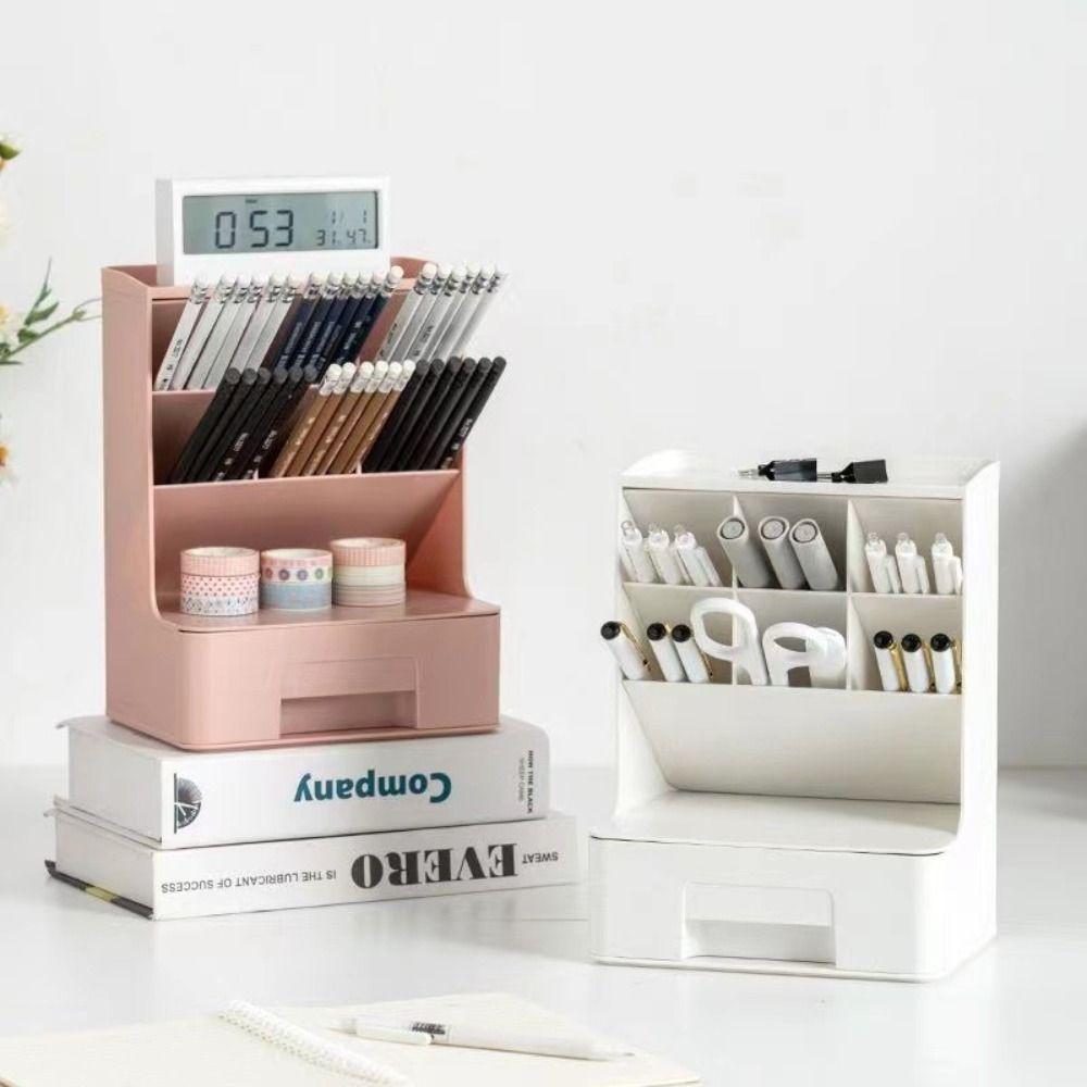 6-Grid Oblique Pen Holder Solid Color Cosmetics Storage Box Stationary Organizer  Home