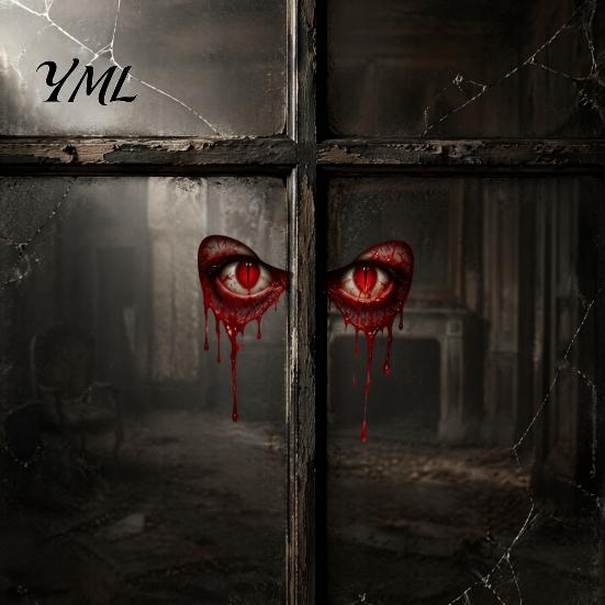 Horror Theme Glass Decals Demon Eyes Window Sticker, Dripping Blood Red Wall Decal, Realistic Static PVC Film Creepy Devil Cling Decal for Halloween