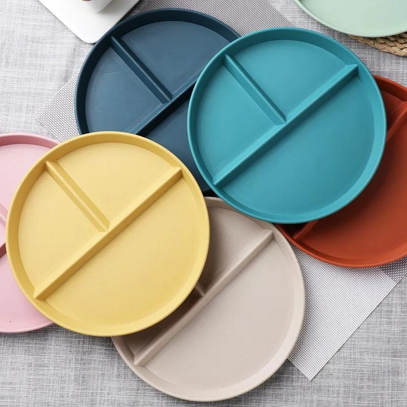 Divided Dish In 3 Diet Reusable Round Dinner Plate Kitchen Dinnerware Portion Plates for Adults 3 Compartments Microwave Safe