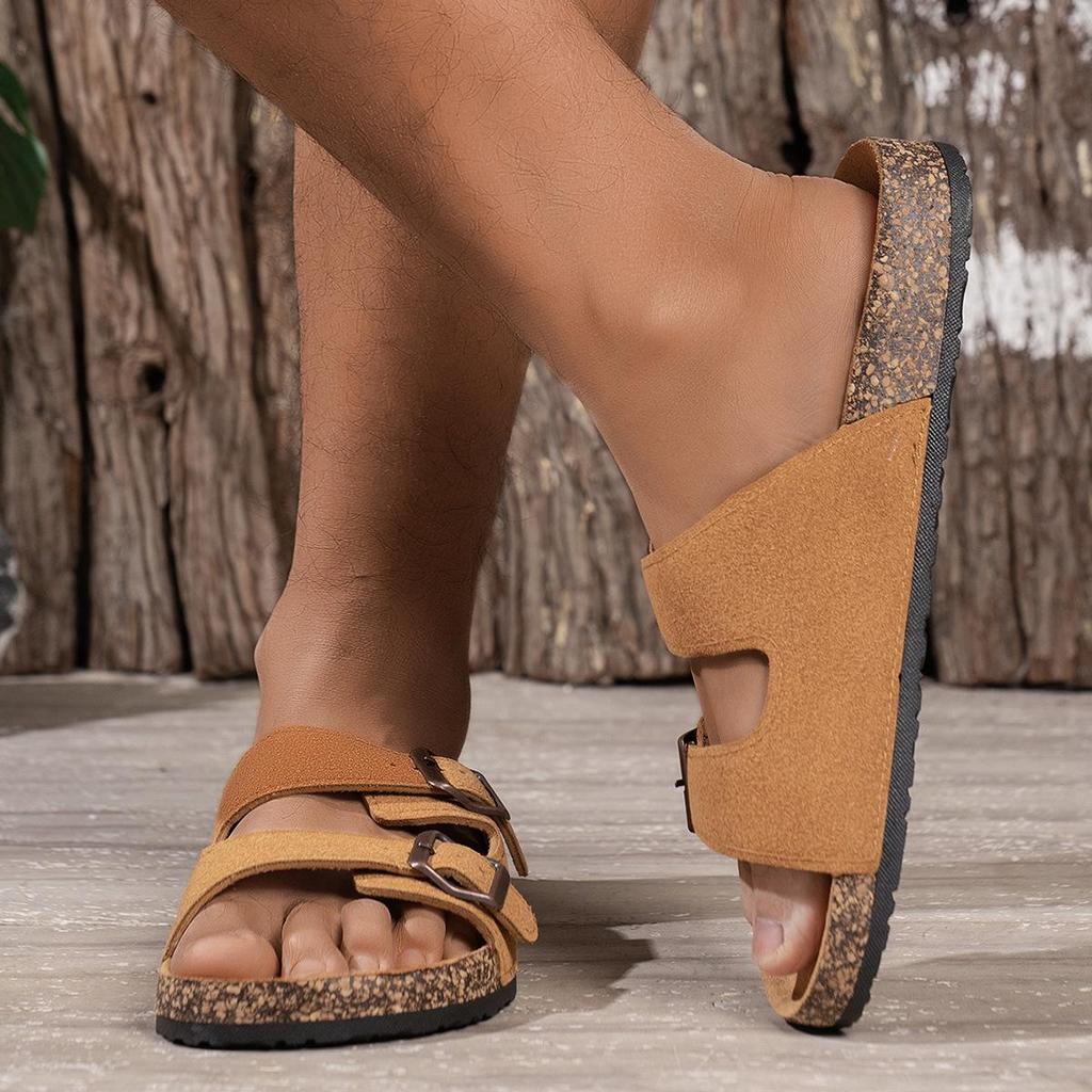 Boda Ma Ken 2025 Ретро сандалии из замши на пробковой подошве, с двойной пряжкой для мужчин и женщин