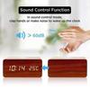 2025 Sound Control LED Digital Alarm Clock Wooden Design Thermometer Qi Wireless Charging Pad Desk Clock