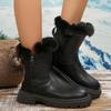 2024 Женская уличная обувь до середины икры, женские ботинки, теплые современные ботинки, женская обувь на среднем каблуке с круглым носком и боковой молнией, больших размеров