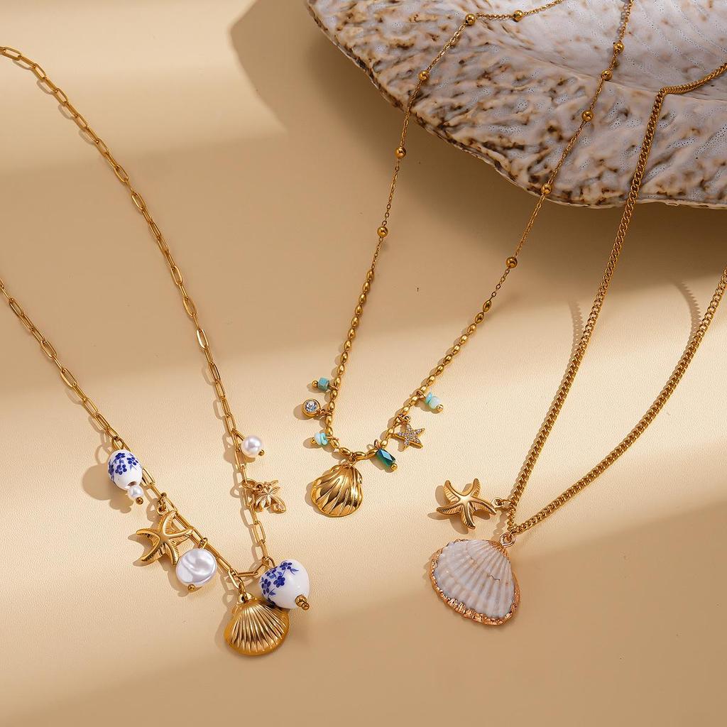 Stainless Steel Starfish Ceramic Choker Necklace - Holiday Fashion Clavicle Chain with High-end Style and Personality