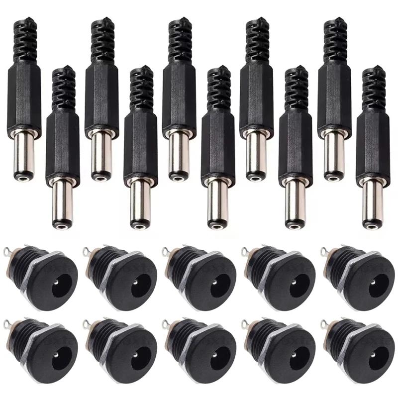 10Pairs DC Power Socket Jack Male Female Panel Mount Connector 5.5x2.1mm/2.5mm DC Power Plug DC005 DC099 DC022/022B DC025