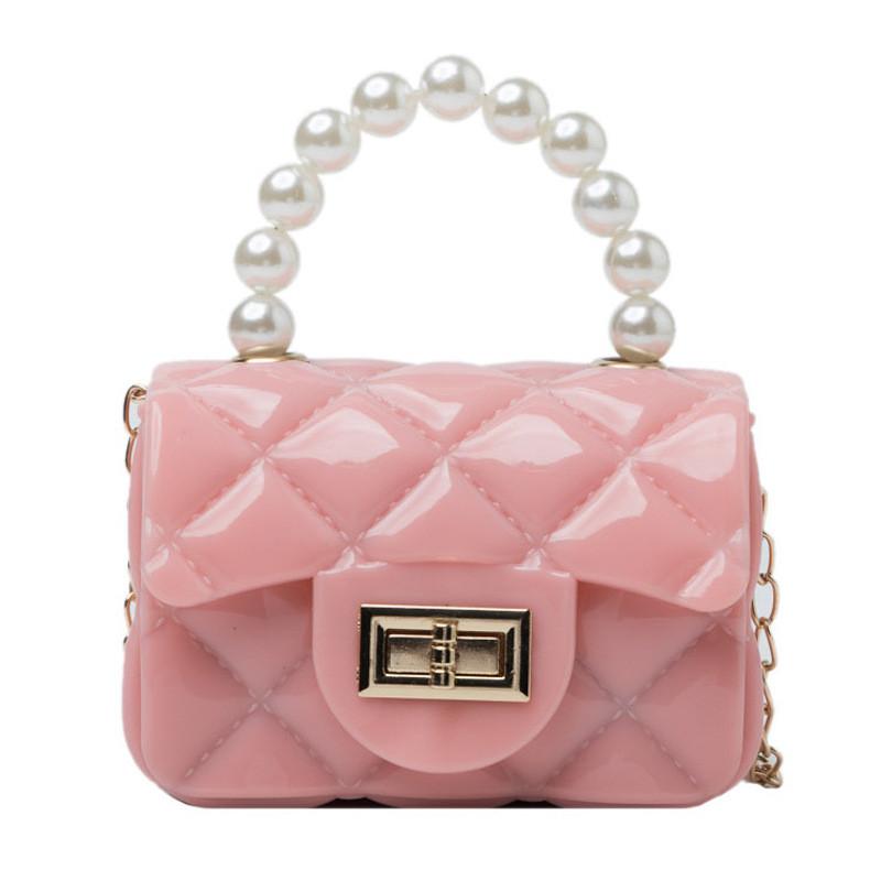 Pearl Rhombus Grid Chain Handbag With Hardware Buckle Single Shoulder Jelly Bag