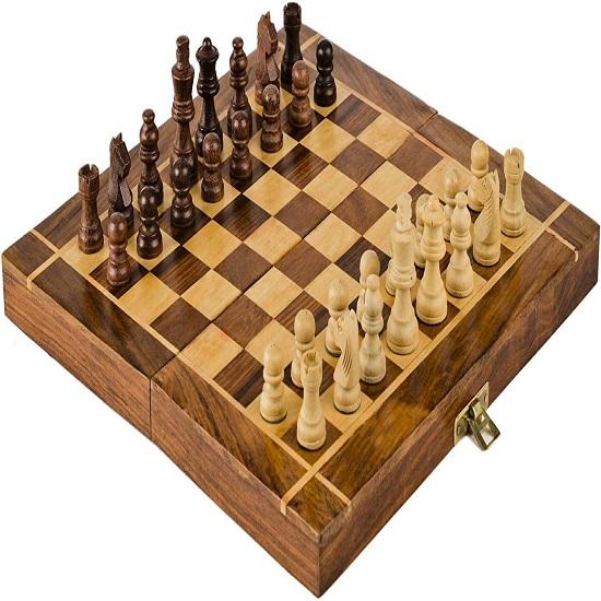 Wood Magnetic Chess Set with Folding Board and Chess Pieces Handmade Chess Board Set, Magnetic Chess Boards (7x7 In)