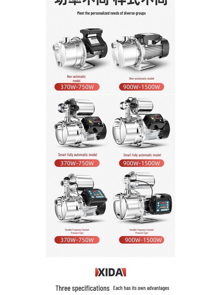 220V Stainless Steel Automatic Self-Priming Jet Pump for Home Well & Tap Water Pressure Boosting