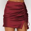 Satin High Waist Solid Color Women Drawstring Split Package Hip Pencil Skirt