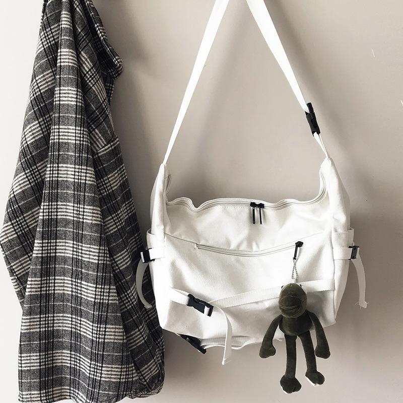 Холщовая сумка Harajuku, темная сумка для работы в отделе, однотонная женская сумка через плечо, большая вместительная функциональная сумка, прилив