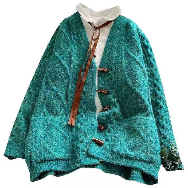 Ленивый стиль, жареное тесто, вязаный свитер, кардиган, пальто для женщин, 2023, корейский женский свободный кардиган, свитер, женские топы