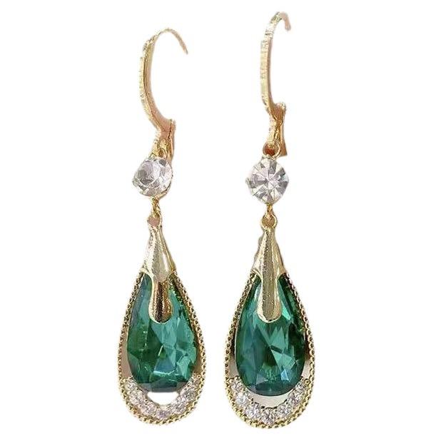 Трендовые серьги-капли из зеленого кристалла в стиле легкой роскоши 2024 года