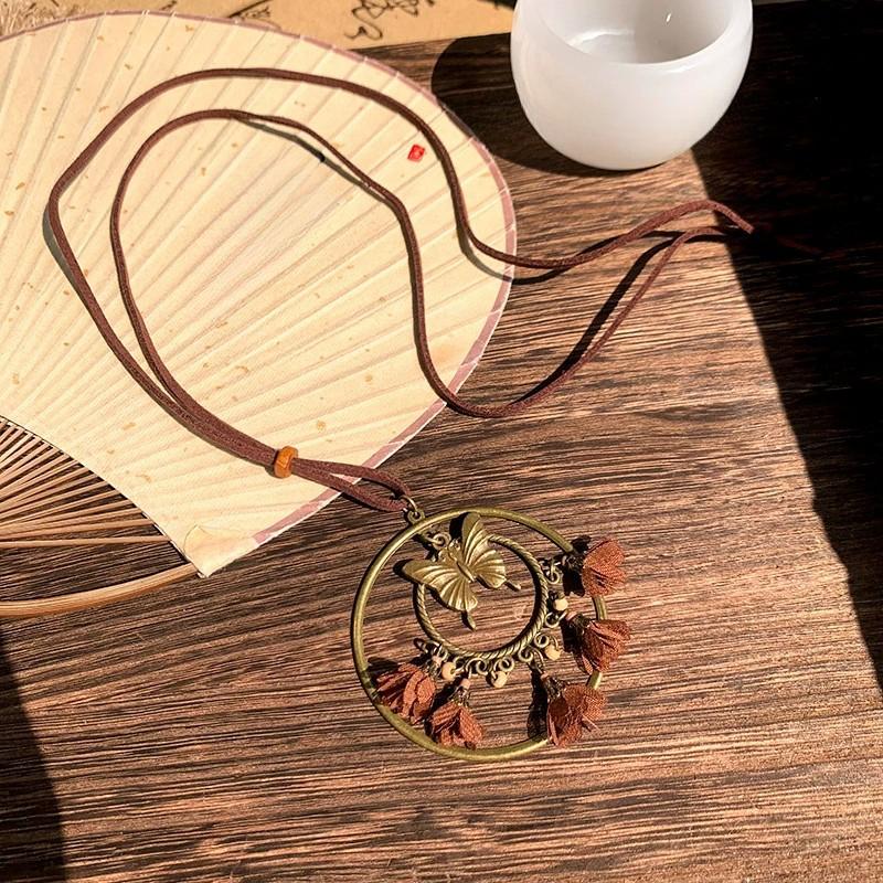 New Retro Feather Necklace, Ethnic Style, Layered Bead, Collarbone Chain, Long Bohemian Accessory