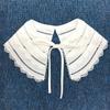 Women Girls Chiffon Lace Fake False Collar Decorative Double Layer Ruffles Embroidery Choker Blouse Shawl Bowtie