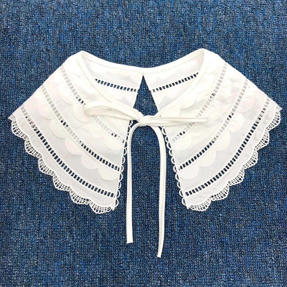 Women Girls Chiffon Lace Fake False Collar Decorative Double Layer Ruffles Embroidery Choker Blouse Shawl Bowtie