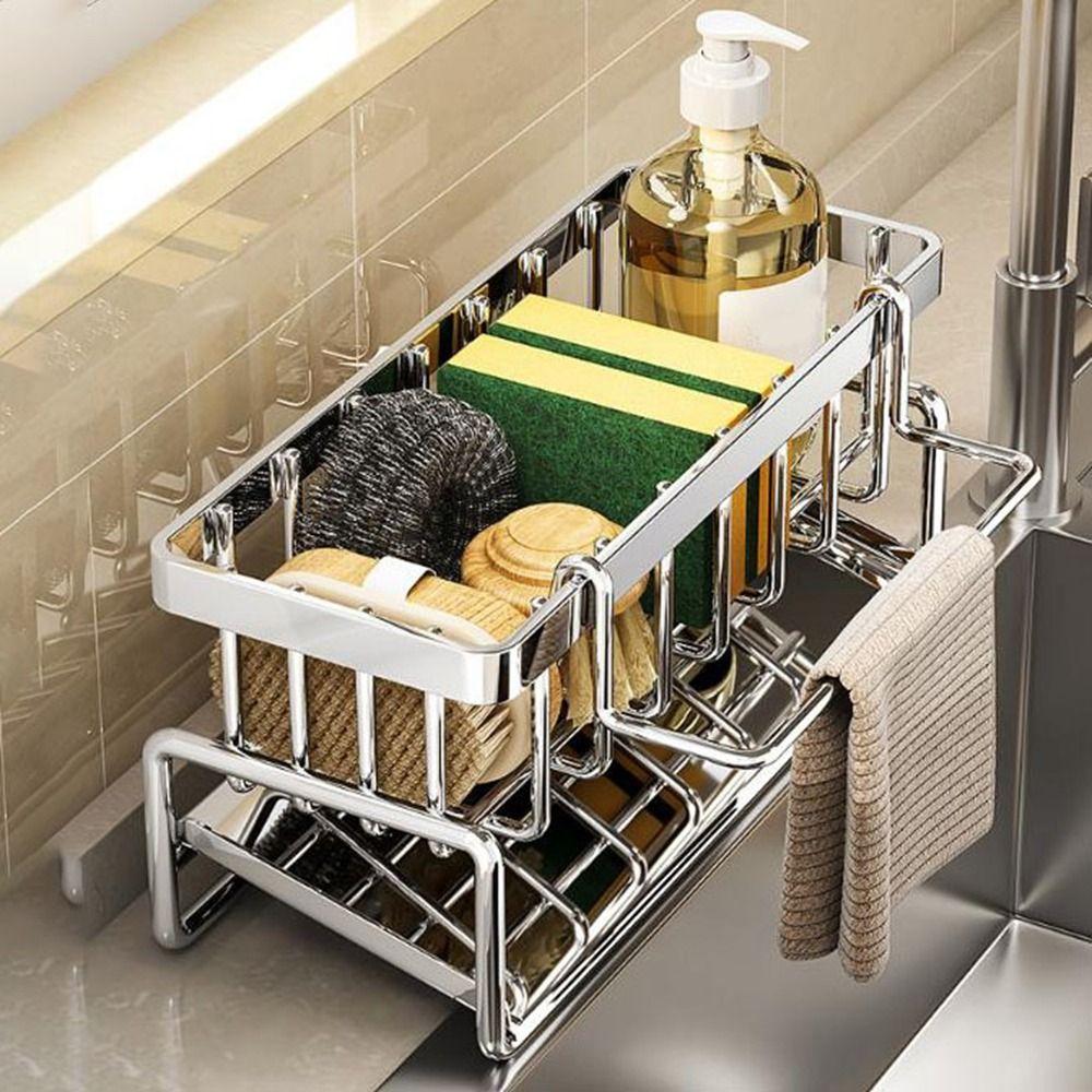 Self-Draining Sponge Holder Stainless Steel Dishcloth Rack Practical Sink Drain Rack for Home