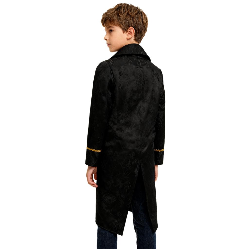 Boys Medieval Renaissance Victorian Jacket Turn Down Collar Long Sleeves Fake Two in One Lace Embroidery Tailcoat