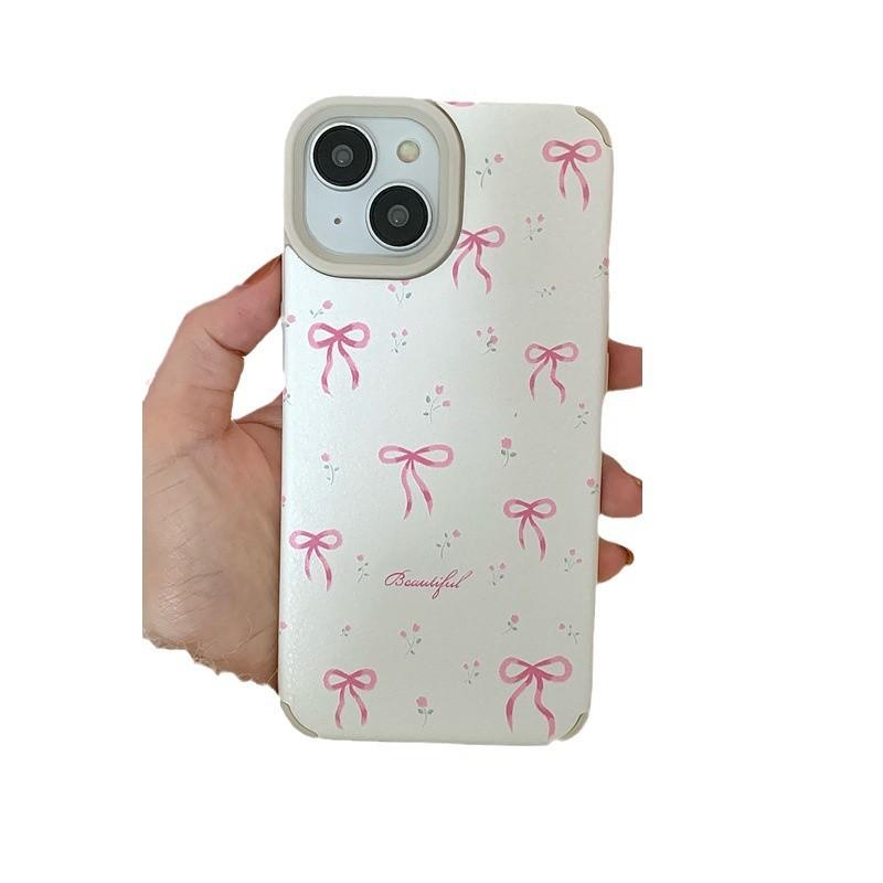 Pink Floral Ribbon Bow For Apple 16 Mobile Phone Case 15 ProMax New For iPhone 14 Autumn and Winter 13