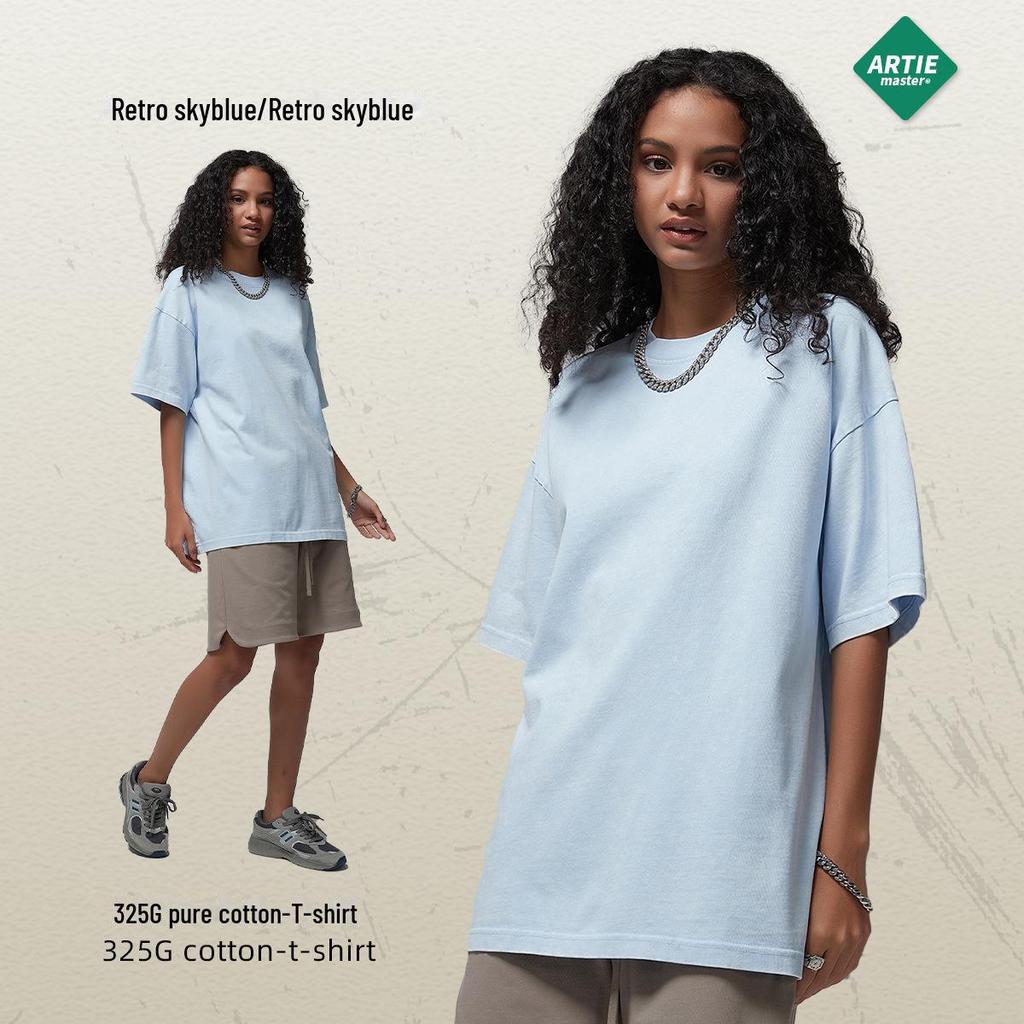 ARTIE Men's 2024 Summer 325g Batik Washed Distressed Retro T-Shirt - American Fashion Short Sleeve