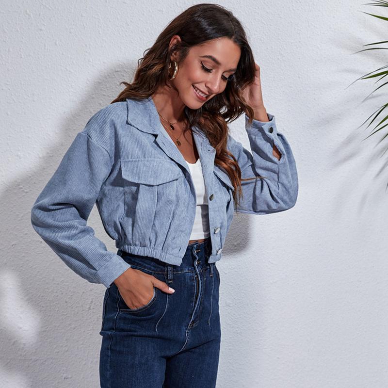 Women Casual Long Sleeve Winter Short Coats Solid Color Button Outerwear Female Corduroy Short Jackets Streetwear
