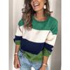 Женский осенне-зимний джемпер свободного кроя с круглым вырезом средней длины с цветными блоками большого размера