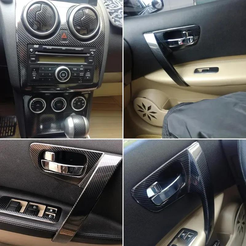 Для Nissan Qashqai 2006-2015 J10 Панель центральной консоли салона Ручка двери Наклейки из углеродного волокна Декали Стайлинг автомобиля Аксессуар