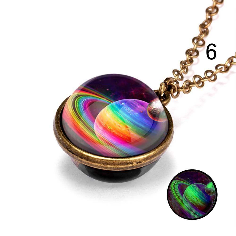 Planet Galaxy Zinc Zinc Alloy Double Side Universe Jewelry Double Side Pendant Clavicle Chain Necklaces