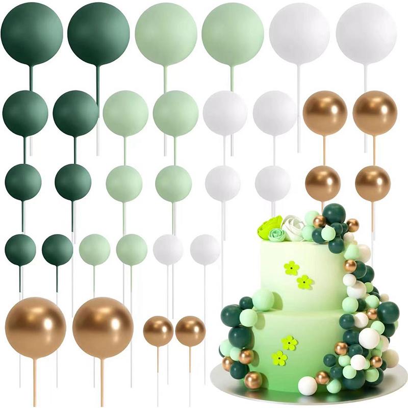 32Pcs Ball Cake Toppers Mini Balloon Cupcake Topper Sticks Foam Ball for Kids Boy Girl Birthday Party DIY Decoration Baby Shower