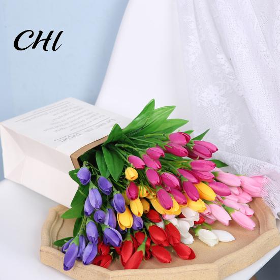 Simulation Flower 1 Bouquet Artificial Realistic Colorfast 21 Heads Vivid Fake Tulip Wedding Favors