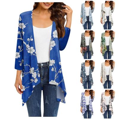 Женское легкое и тонкое пальто, кардиган с принтом нестандартной формы с рукавами 3/4 и пальто с карманами