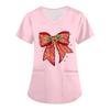 Women's Christmas Printed Uniform Work Uniform V-Neck Pocket Protective Work Uniform