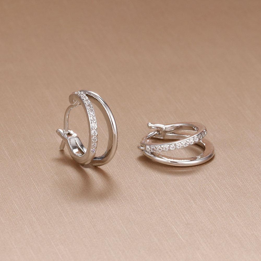 New Arrival Stainless Steel Double-layer Circle Huggies Earring Gold Color Aesthetic Zircon Ear Piercing Earring Fashion Jewelry