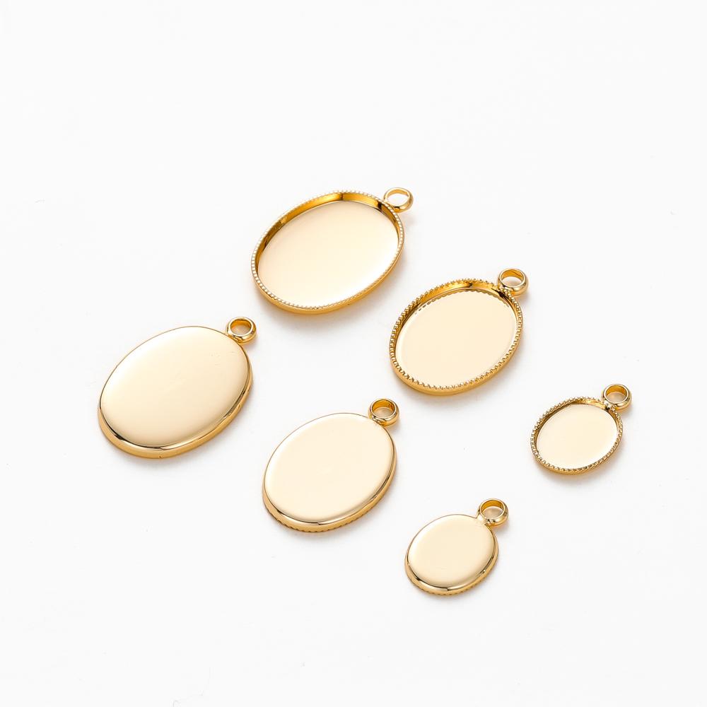 10Pcs/Lot 14K 18K Gold Plated Cabochon With Hole Pendant Base Blank Tray Bezel DIY Handmade Pendant Jewelry Making Findings