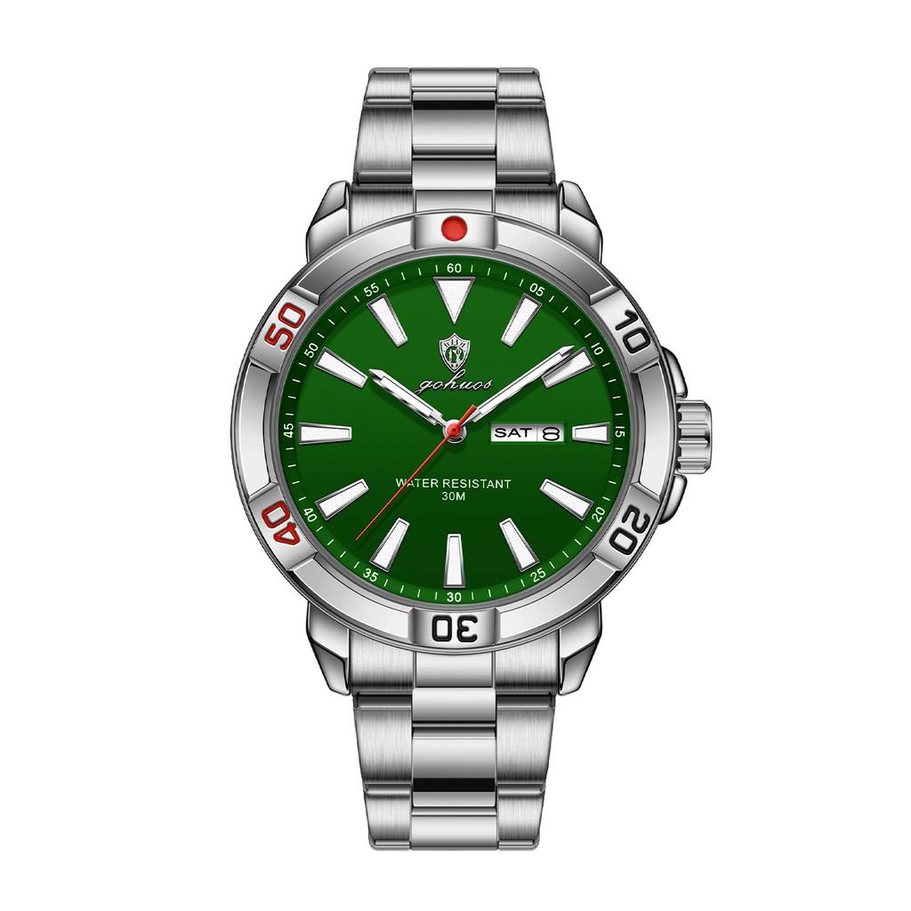 Gohuos 8827 Luxury Man Watch Week Date Waterproof Luminous Hands Men Wristwatch Stainless Steel Quartz Watches Relogio Masculino