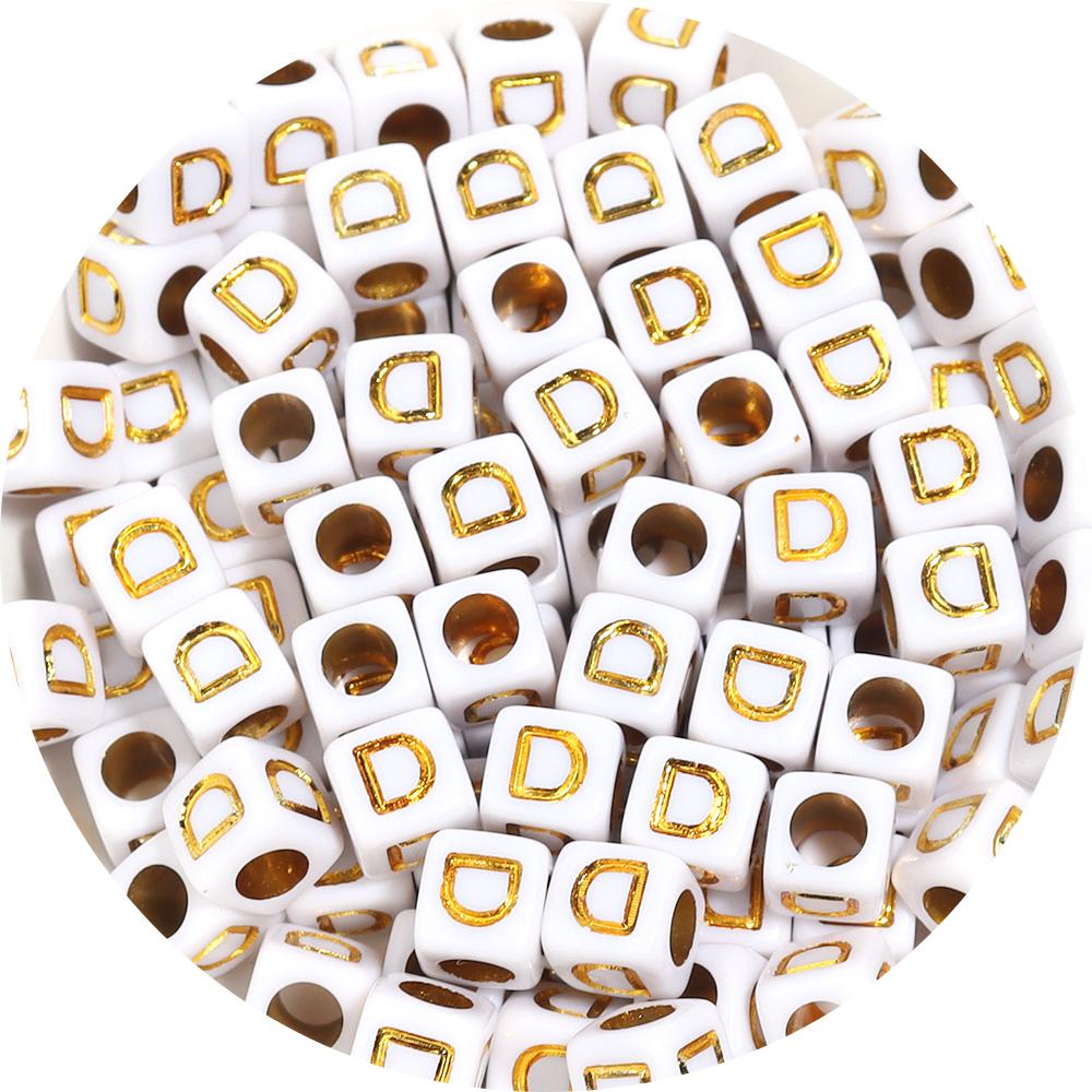100pcs/lot 4.5 6mm Gold Letter Acrylic Square Beads Large Hole Loose Alphabet Beads For DIY Craft Bracelet Earrings Accessories