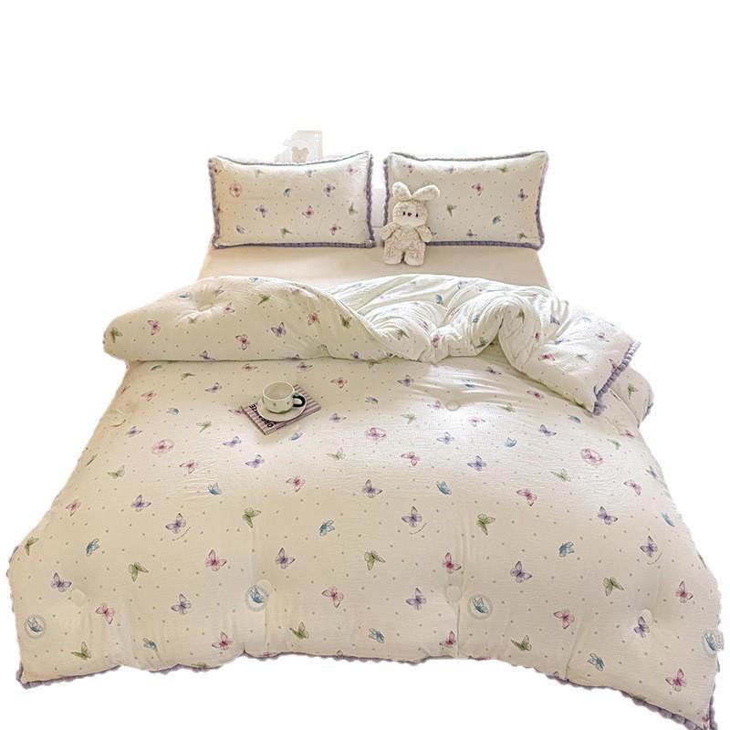 Утолщенное зимнее кружевное одеяло с помпонами – Теплый хлопок для односпального/двуспального общежития, Весна/Осень