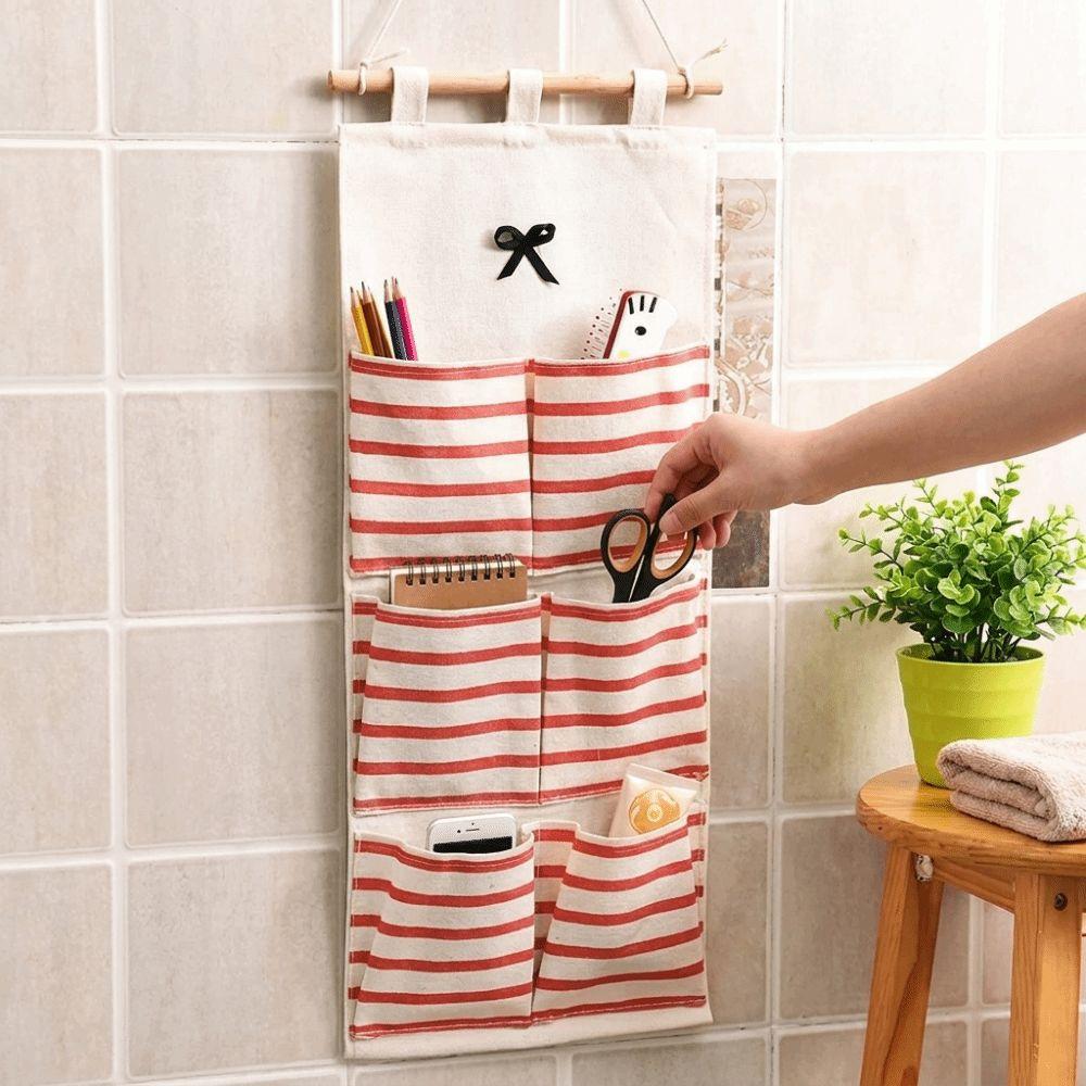 Striped Hanging Storage Bag 6/8 Pockets Multi-Pocket Organizer Dormitory Storage