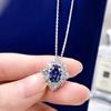 Huitan Gorgeous Oval Blue Cubic Zirconia Pendant Necklace Women for Wedding Luxury Brilliant Female Necklace Statement Jewelry