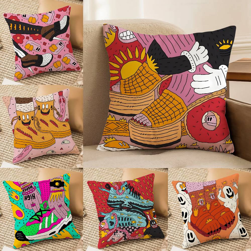 Фэнтези И Креативная Обувь Иллюстрация Наволочка Комфорт Диван-Кровать Шелковистая элегантная Невидимая молния Декоративный чехол для подушки