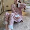 2 dona/toʻplam Ayollar pijamasi V-kesimli Talaba uy kiyimi Sut ipak Uzun yengli Shim Dantelli Dantel Koʻchaga chiqish kiyimi Ayollar uchun