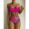 Sexy Solid Bandeau Bikini Set Women Tropical Printed Swimwear Female Push Up Swimsuit High Waist Bathing Suit Tie Back Beachwear