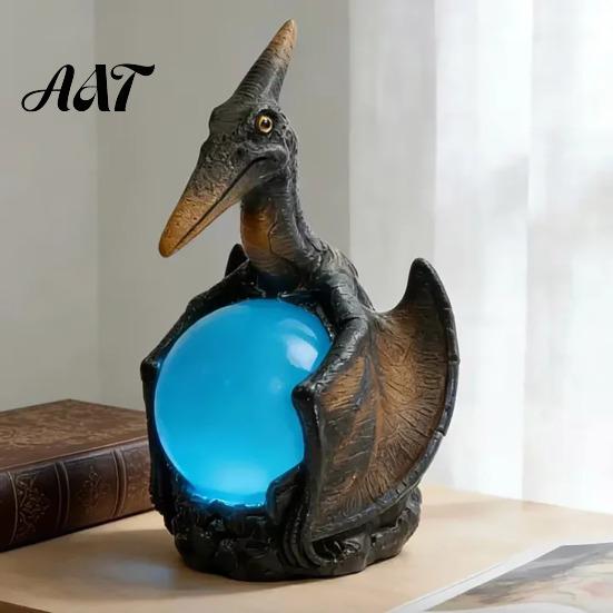 Fantasy Decor Desk Lamp Pterosaur Night Light, Resin Gothic Dragon Table with Glowing Faux Crystal Light Ball, for Bedroom Office, Gift Lovers