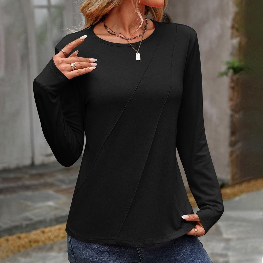 Женский модный повседневный однотонный пуловер с круглым вырезом и длинными рукавами