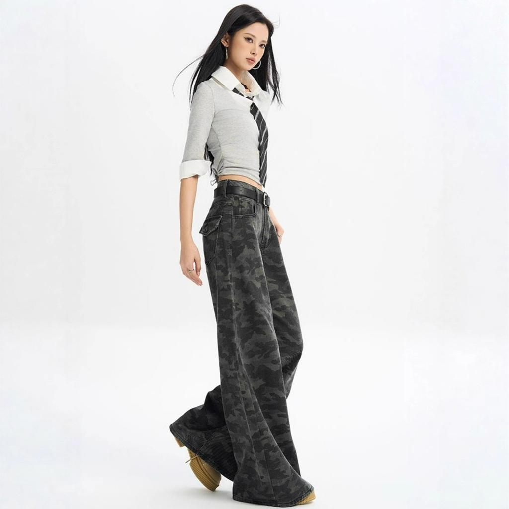Рабочие джинсы с высокой посадкой и широкими штанинами, осенние женские свободные прямые зауженные брюки со шлейфом, ретро, с высокой талией, уличный стиль, мешковатые длинные джинсы для леди