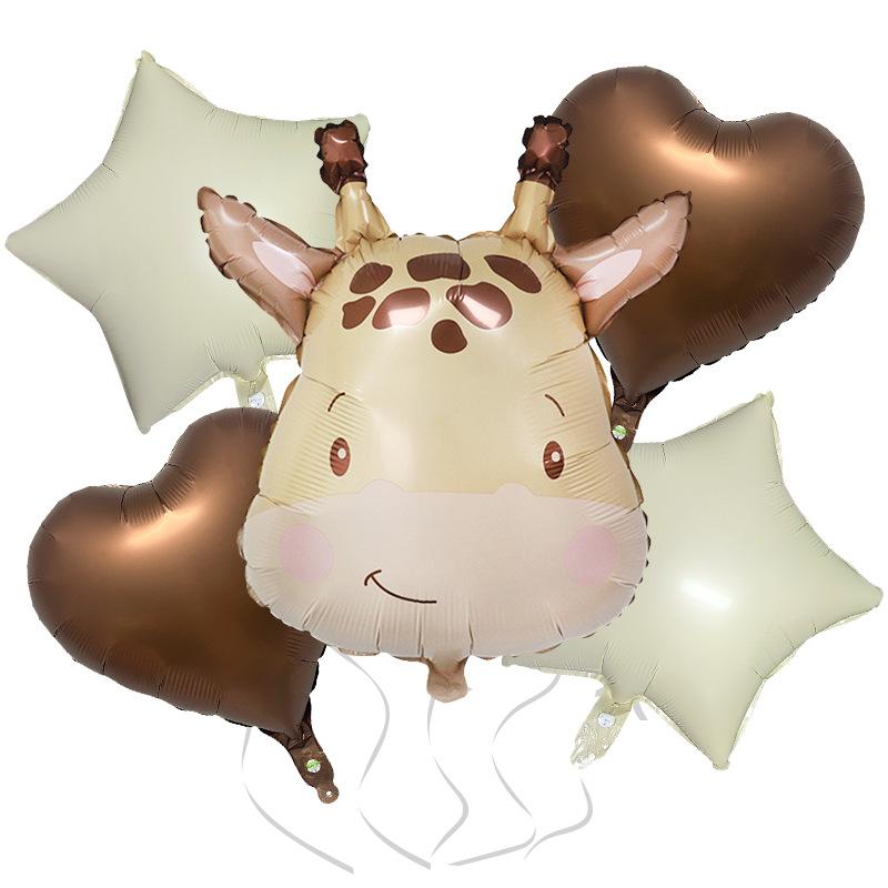 Крем Милый Ветер Животное 5-предметный Набор Корова Олень Красная Буква Набор Воздушных Шаров из Алюминиевой Фольги Украшение для Детской Вечеринки по Случаю Дня Рождения