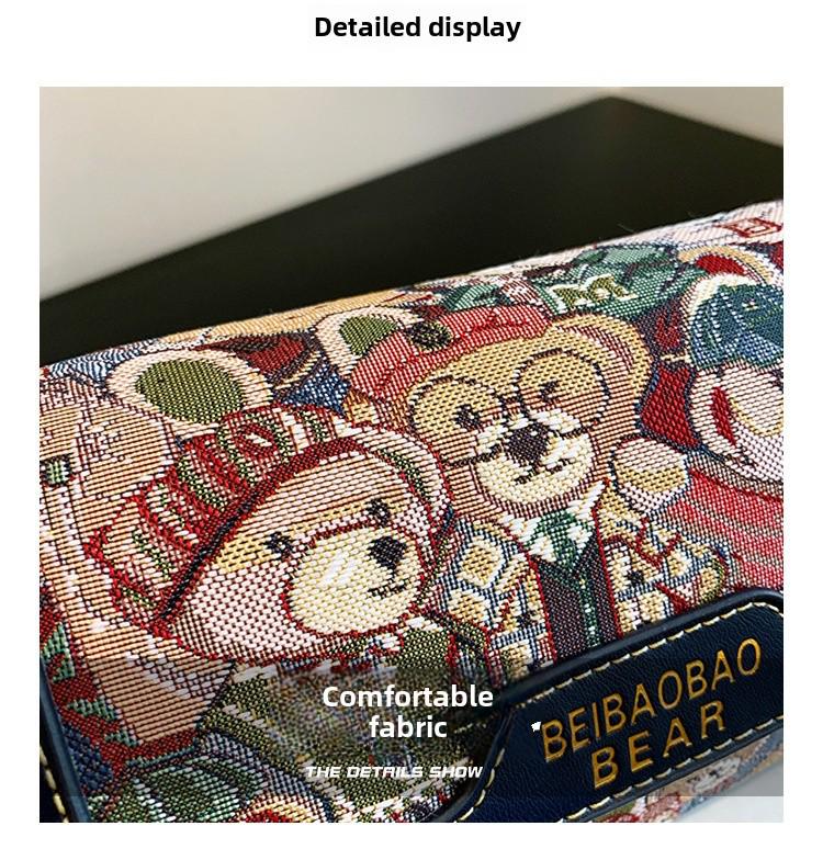 Beibaobao Cartoon Bear Contrast Messenger Bag - 2024 New Fashion Shoulder Bag for Women