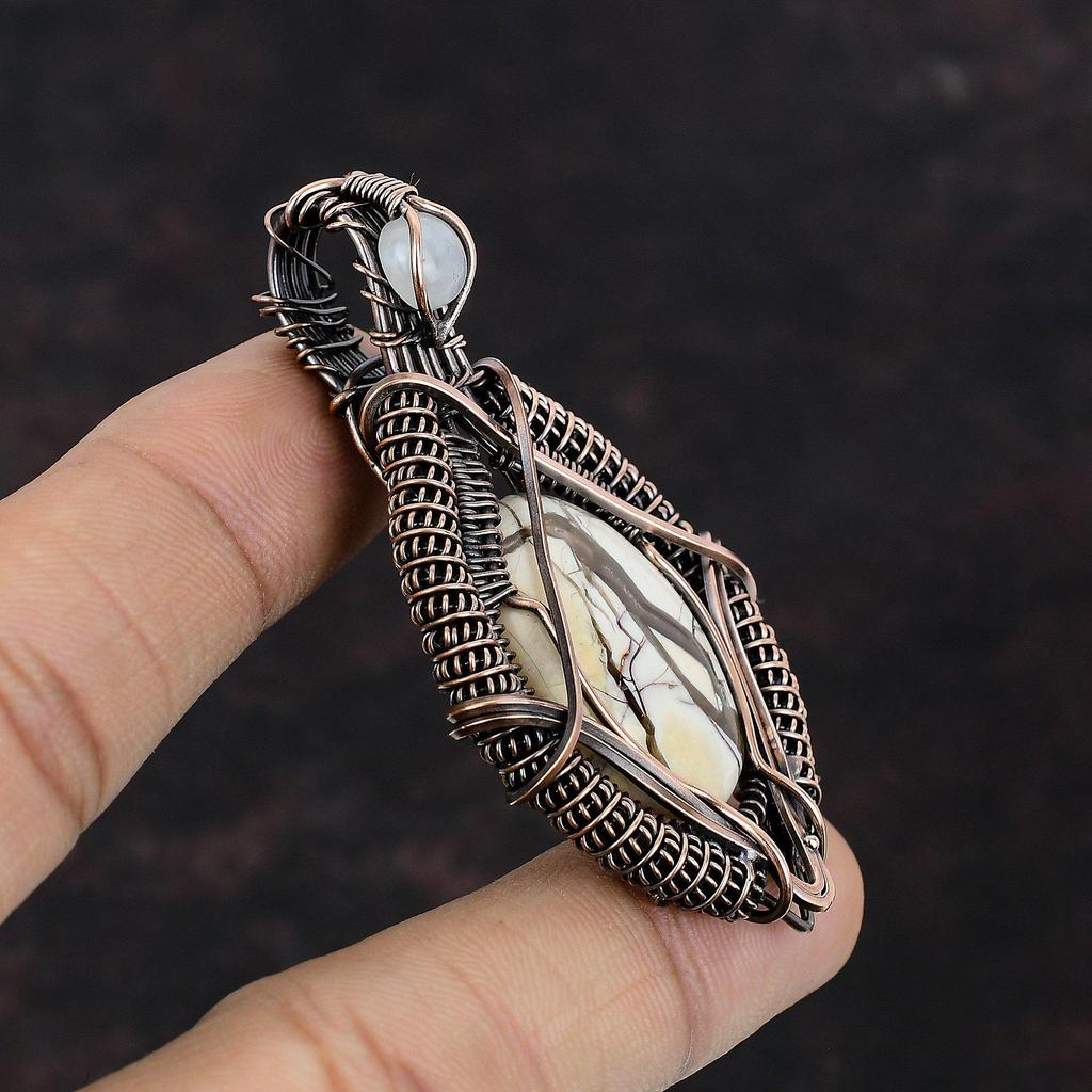 Подвеска из брекчированного мукаита, медная проволока, кулон из натурального драгоценного камня, радуга, ювелирные изделия из лунного камня, медные украшения ручной работы, подарок для мамы