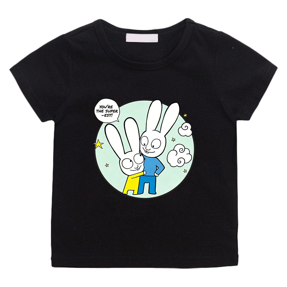 Детская футболка Simon Super Rabbit Мультяшная 100% Хлопок Милая для Мальчиков и Девочек Короткий Рукав Принт Манга Детский Топ Повседневный Малыш Лето