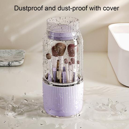 Makeup Brush Storage Bucket Rotatable Design Easy To Clean Dust-Proof Large Capacity Makeup Brush Stand