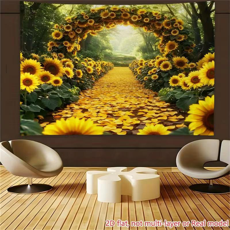 2D Printed Backdrop with Sunflower Archway, Flower Path and Green Forest