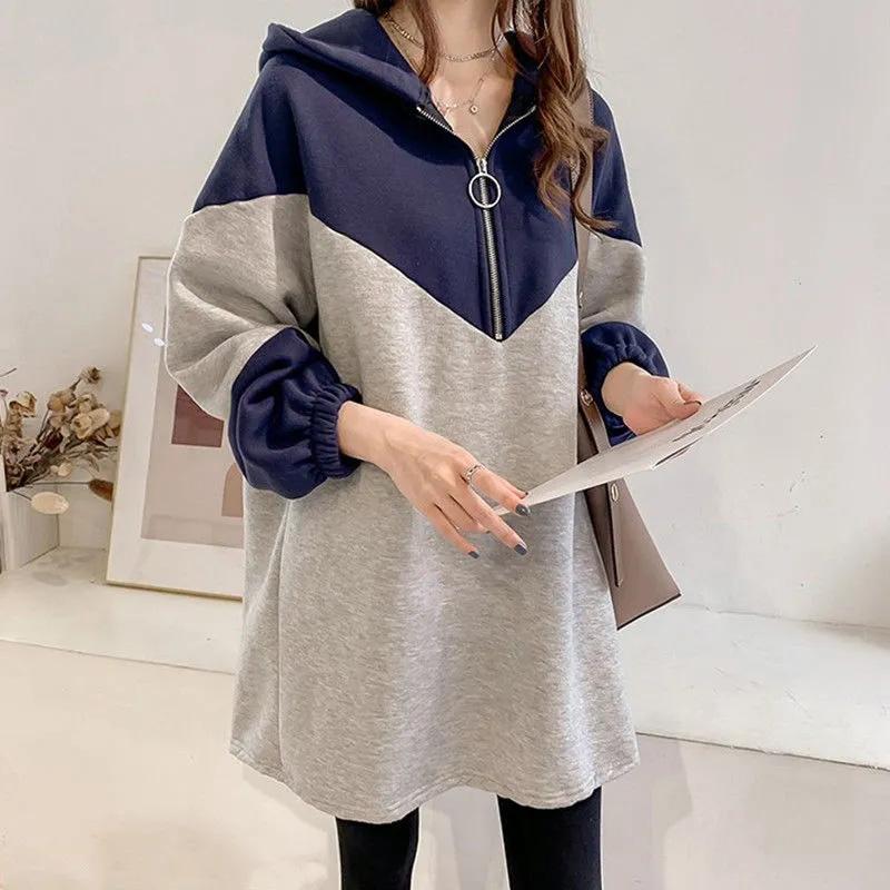 Plus Size Hooded Sweatshirt Autumn Thickened Warm Loose Mid-Length Sweatshirt Casual Comfortable Pullover Top